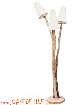 Lampadaire naturel bois flotté, abat-jour et socle blanc H.140cm - JOSS