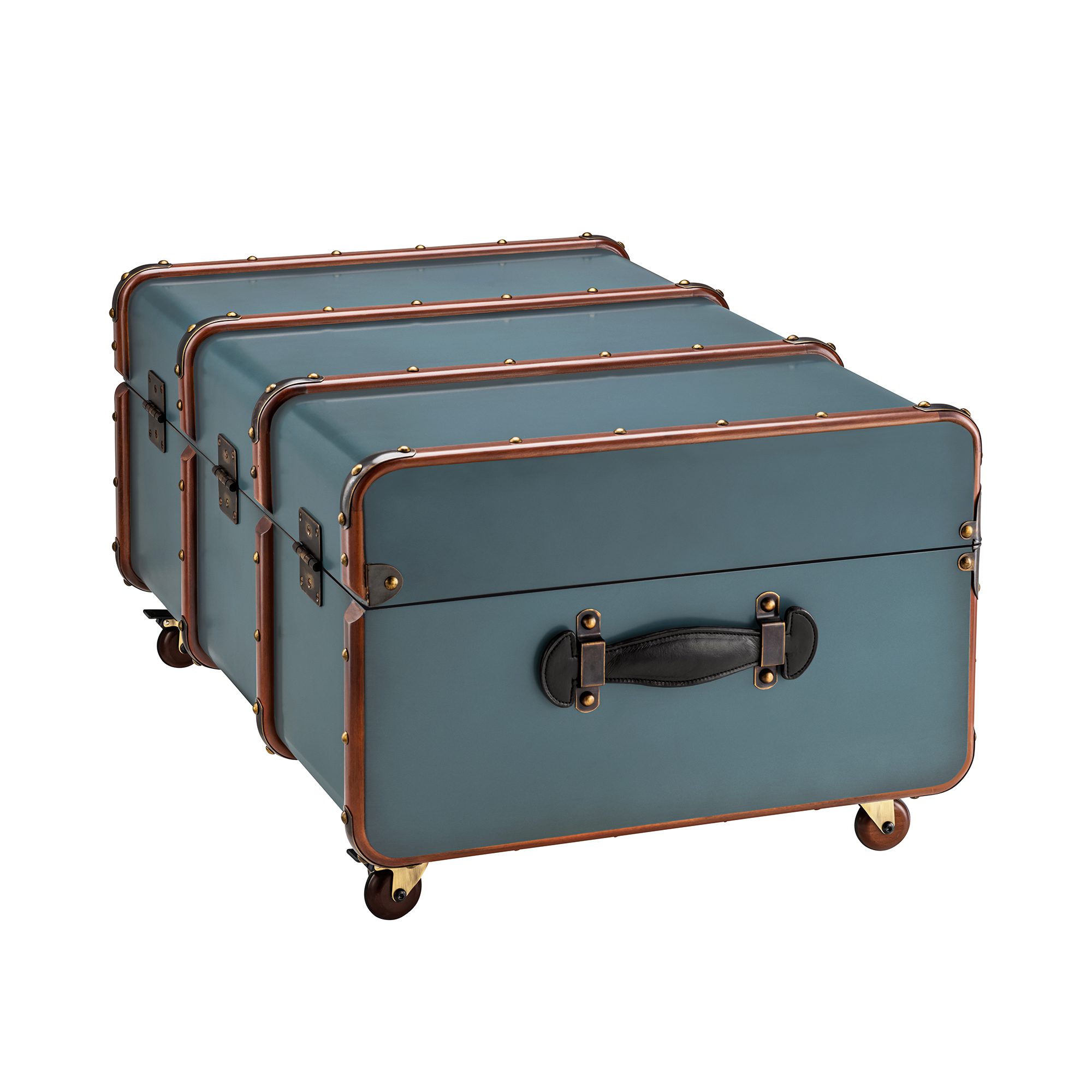 Malle de cabine bois laiton gris pétrole MF040P – Image 2