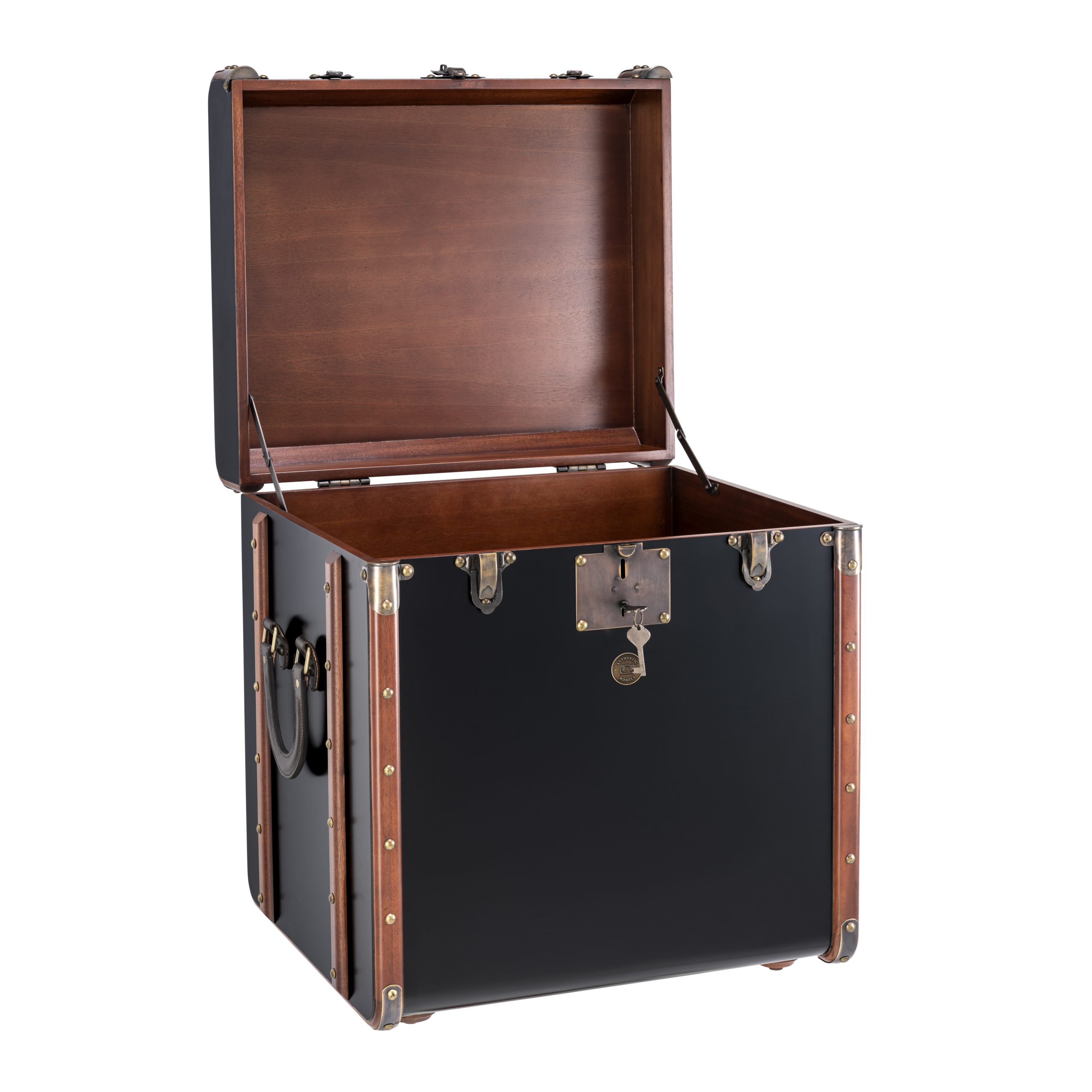 Malle de cabine bois cuir et laiton noire MF079B – Image 2