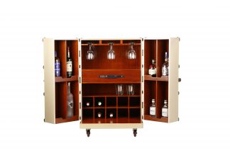 Bar malle de cabine bois cuir laiton ivoire champagne MF191