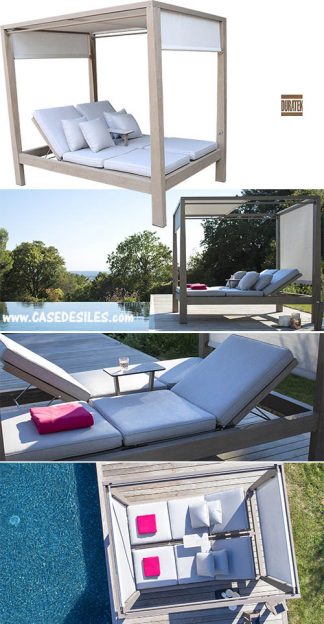 Lit libannais teck et toile tablette hpl béton ciré coussins 522