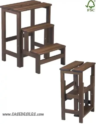 Tabouret escabeau pliant bois hêtre massif noyer 1155