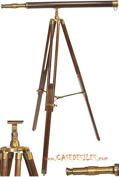 Télescope marine trépied bois cuir laiton KA038