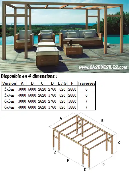Abri de terrasse bois stratifié laminé de 4x3 à 9x3m Granada