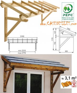 Auvent bois porte et fenêtre 1 pan MAR3110