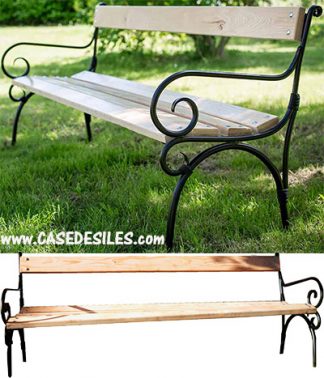 Banc bois et fer forgé de jardin 200cm avec dossier 4 pl BJ-A