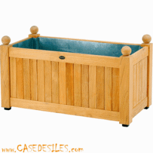 Jardiniere teck rectangulaire bac zinc 90x45x50