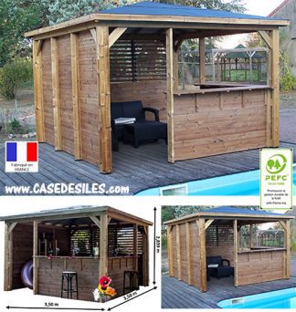 Pergola bois 1 ventelle 2 bars comptoirs 1 paroi fixe 3535