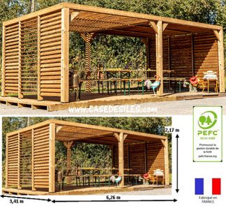 Pergola bois 6.26x3.41m ventelles mobiles sur 1 coté 3562VT