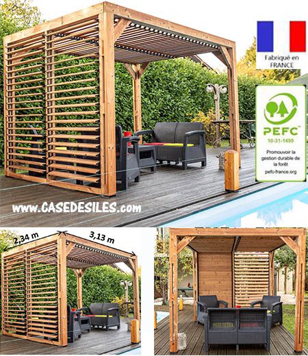 Pergola bois 6.26x3.41m 2 ventelles mobiles sur cotés 3562VVT