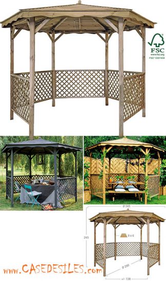 Tonnelle en bois ronde avec toiture 0700012