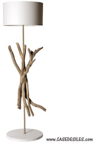 Lampe bois flotté sur pied 120cm blanche