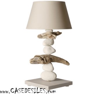 Lampe galet bois flotté 40cm cendre brun