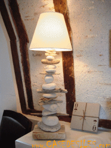 Lampe galet bois flotté 80cm nature