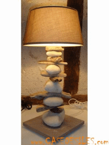 Lampe galet bois flotté 50cm cendre brun