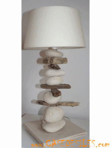 Lampe galet bois flotté 50cm écume mer