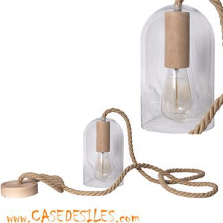 Lampe suspension cordage cloche en verre Rep