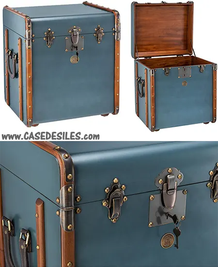 Malle de cabine en bois cuir et laiton marine MF079P