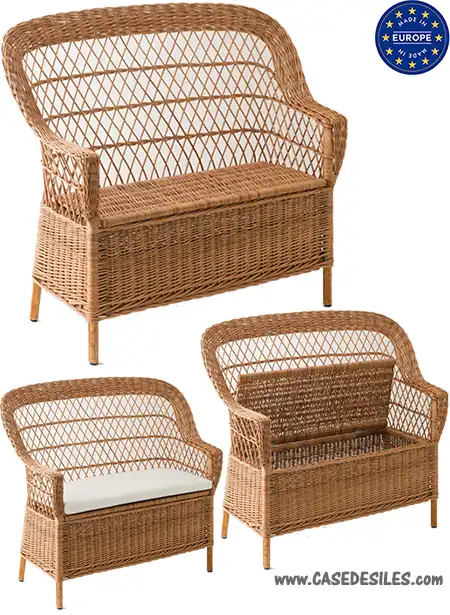 Canapé coffre osier brun bois européen 118cm 017