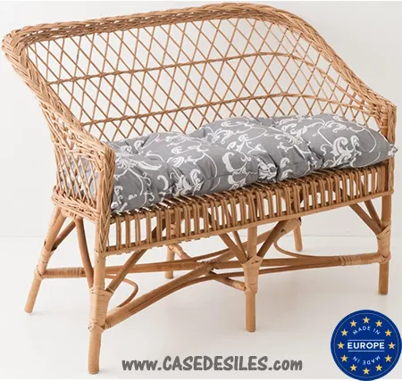 Canapé osier 2 places coussin gris Antonin WM21