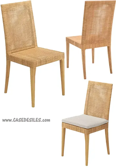 Chaise cannage rotin naturel sur structure teck saigon