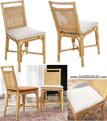 Chaise rotin naturel avec coussin lin beige Riviera 460