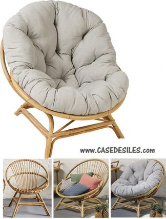 Fauteuil rotin coquille grand taille avec coussin vintage 820XXL