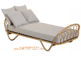 Lit rotin laqué blanc 90x190 complet