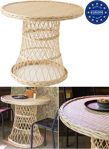 table guéridon ronde osier blanc naturel plateau tressé 80cm 003