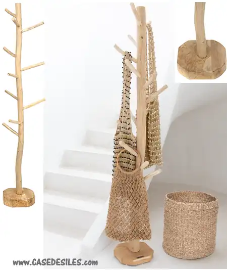 Porte manteau teck recyclé de forme naturelle 170cm