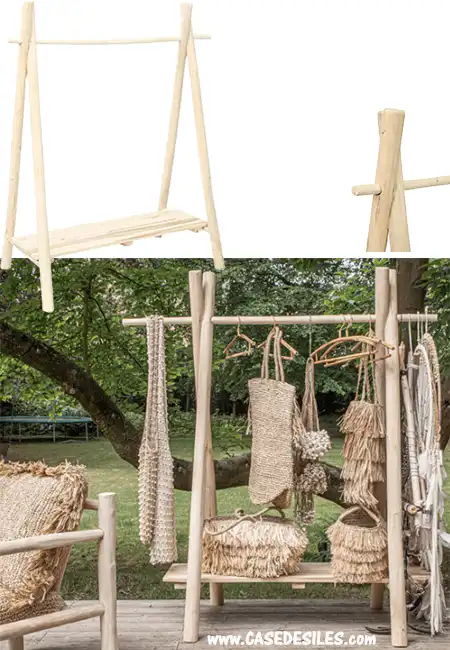 Porte vêtements bois teck naturel recyclé