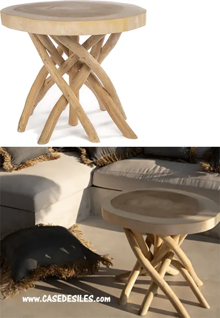 Table basse ronde branches teck naturel ile tropicale 60cm