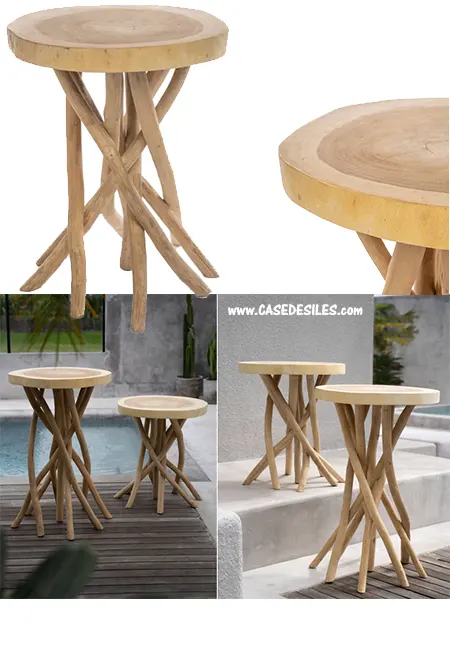 Table d'appoint branches teck recyclé naturel 60cm