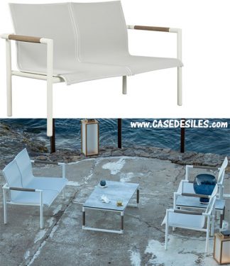 Canapé de jardin 2 places alu teck toile perforée empilable 6120