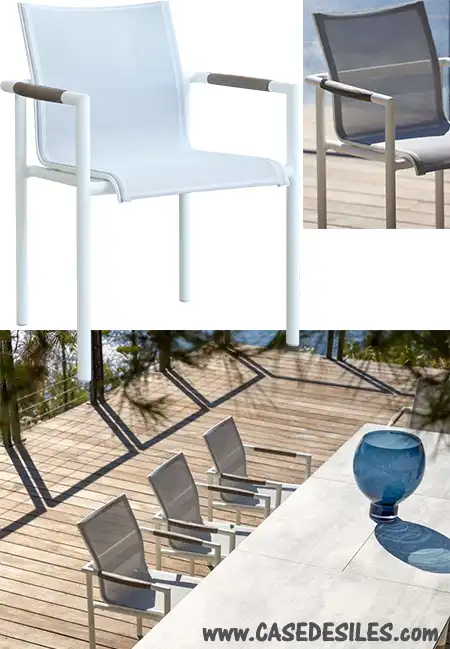 Fauteuils de jardin alu teck toile empilables lot de 4 6130