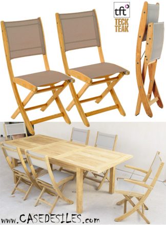 Chaises teck toile design pliantes cendre Sillage