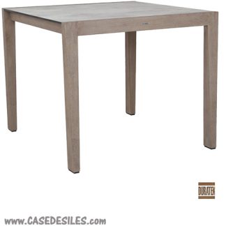 Table de jardin teck plateau HPL béton ciré 90x90cm 4016