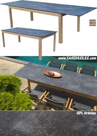 Table de jardin extensible teck HPL ardoise 214-305cm Tekura 2310