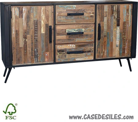 Bahut buffet industriel acier et bois récupération 160cm 1900