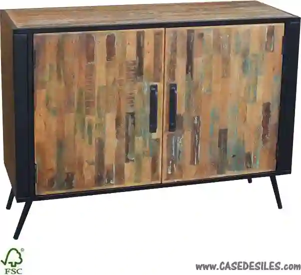 Bahut industriel acier bois recyclé 2 portes 1905