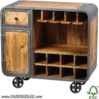 Bar industriel bois métal sur roulettes 1889