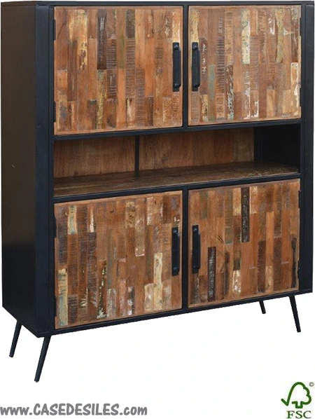 Buffet industriel acier et bois recyclé 4 portes 130cm 1901