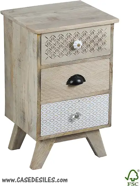 Chevet bois patchwork 3 tiroirs nature 3532