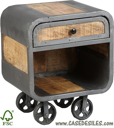 Chevet industriel bois métal sur roulettes 1886