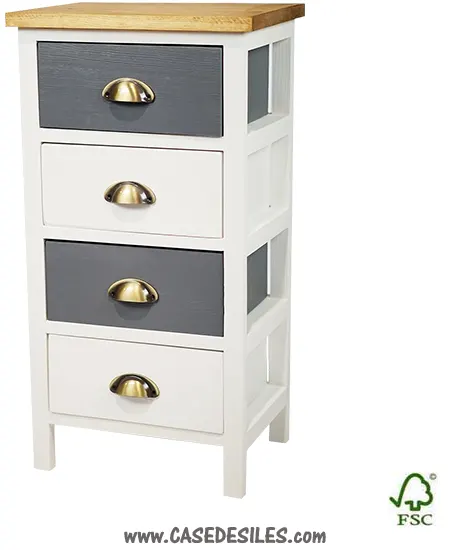 Chiffonnier bois massif 4 tiroirs bicolore scandinave 2141