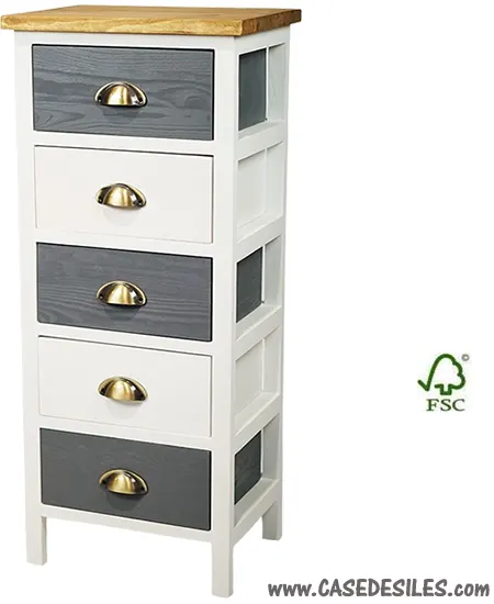 Chiffonnier bois bois massif 5 tiroirs bicolores scandinave 2142