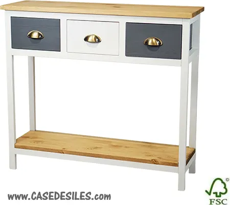 Console bois massif 3 tiroirs bicolore scandinave 2144