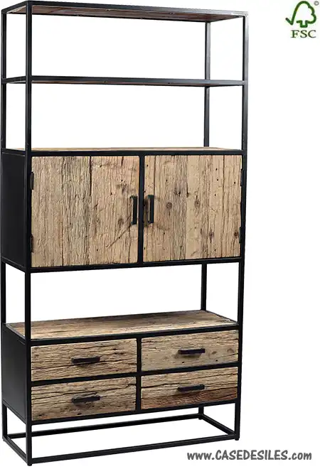 Etagere industrielle acier teck recyclé 1926