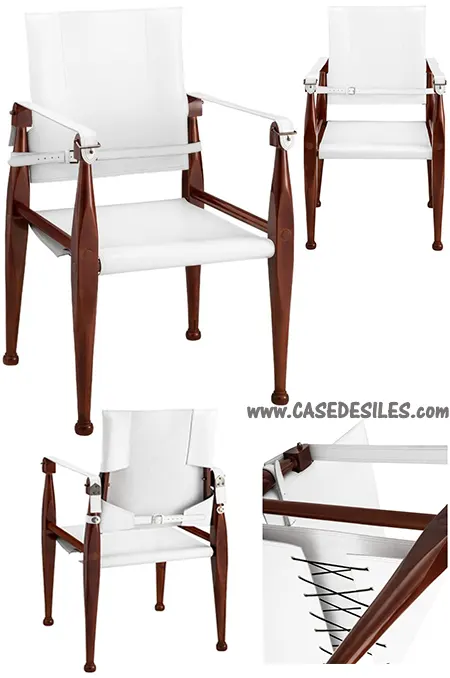 Fauteuil bois cuir laiton safari vintage MF122W