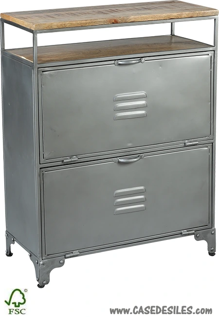 Meuble à chaussures industriel acier bois 12 paires 1940